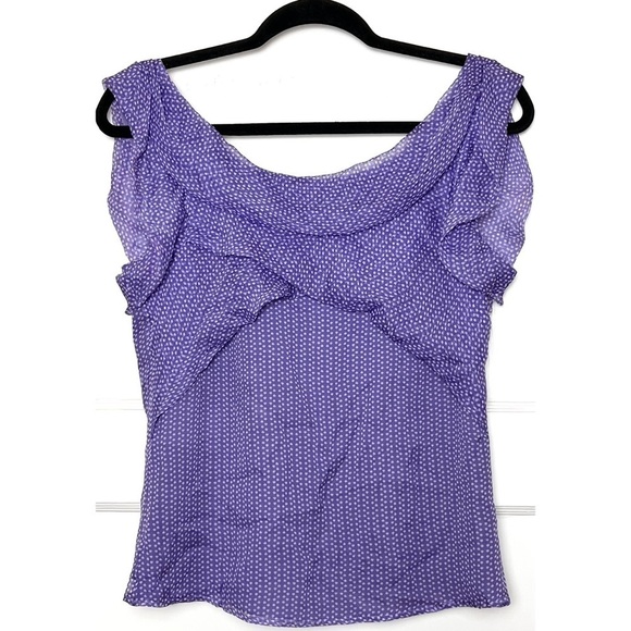 NWT ARMANI Lavender Dot Silk Chiffon Draped Cowl Neck Flutter Short Sleeve Top 2 - Picture 2 of 6